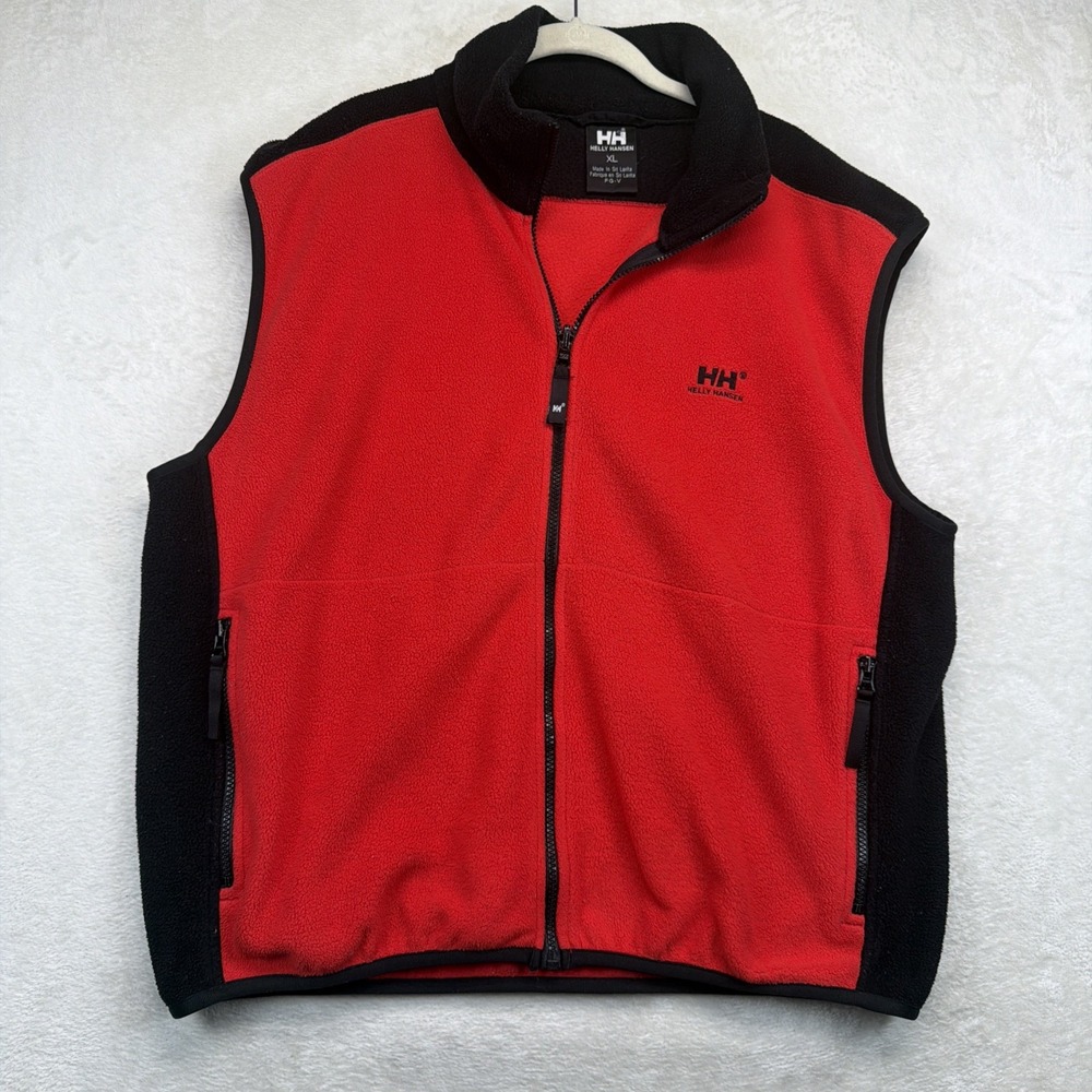 Helly Hansen Men's Fleece Vest XL Red Black Full Zip Outdoor Hiking Pockets